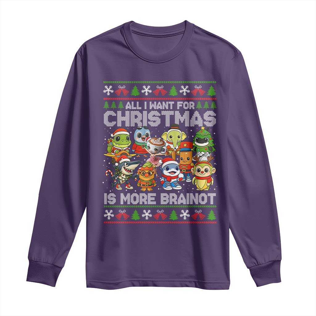 Italian Brainrot Christmas Meme Long Sleeve Shirt All I Want For Xmas Is More Brainot - Wonder Print Shop