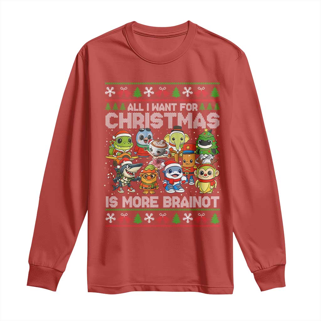 Italian Brainrot Christmas Meme Long Sleeve Shirt All I Want For Xmas Is More Brainot - Wonder Print Shop