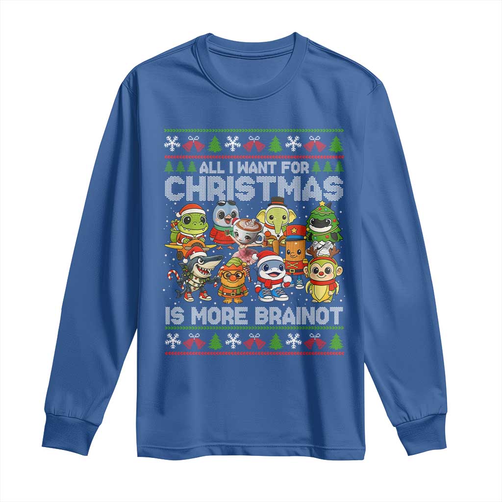 Italian Brainrot Christmas Meme Long Sleeve Shirt All I Want For Xmas Is More Brainot - Wonder Print Shop