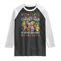 Italian Brainrot Christmas Meme Raglan Shirt All I Want For Xmas Is More Brainot - Wonder Print Shop