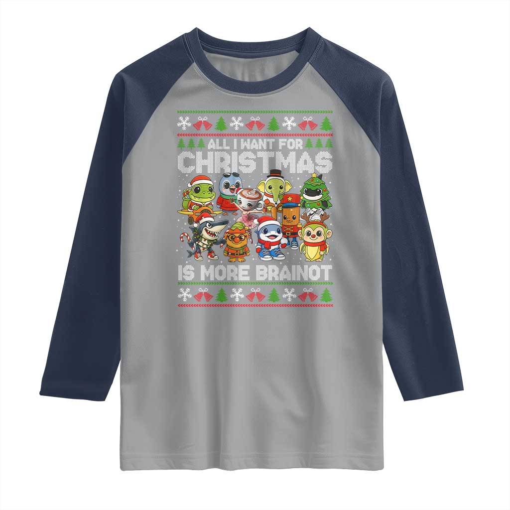 Italian Brainrot Christmas Meme Raglan Shirt All I Want For Xmas Is More Brainot - Wonder Print Shop