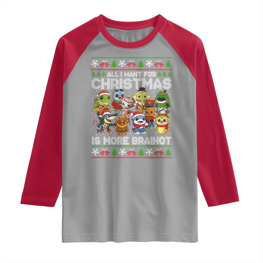 Italian Brainrot Christmas Meme Raglan Shirt All I Want For Xmas Is More Brainot - Wonder Print Shop