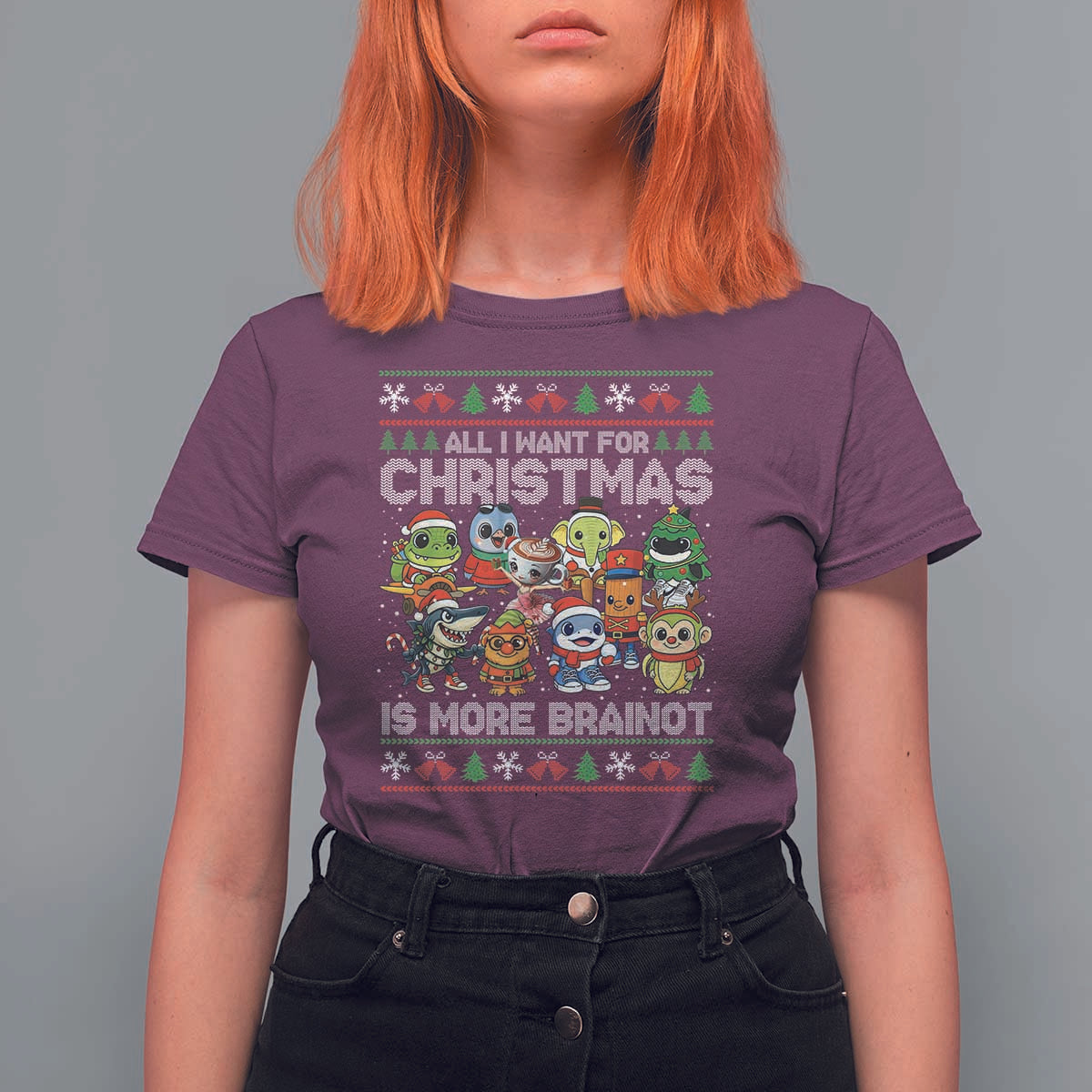 Italian Brainrot Christmas Meme T Shirt For Women All I Want For Xmas Is More Brainot - Wonder Print Shop