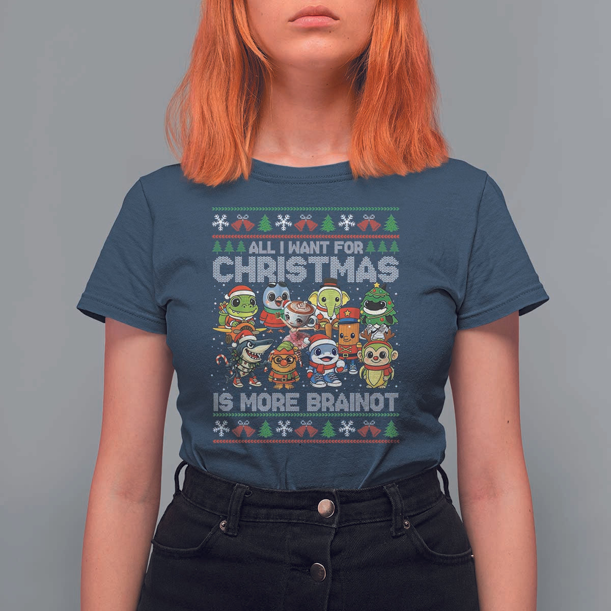 Italian Brainrot Christmas Meme T Shirt For Women All I Want For Xmas Is More Brainot - Wonder Print Shop