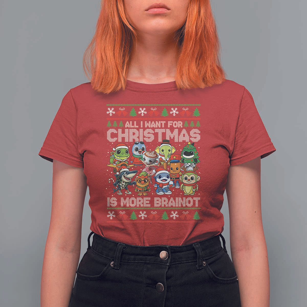 Italian Brainrot Christmas Meme T Shirt For Women All I Want For Xmas Is More Brainot - Wonder Print Shop