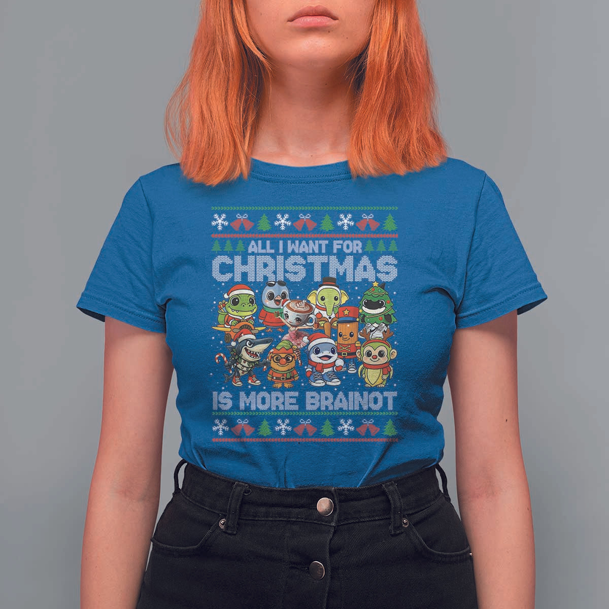 Italian Brainrot Christmas Meme T Shirt For Women All I Want For Xmas Is More Brainot - Wonder Print Shop