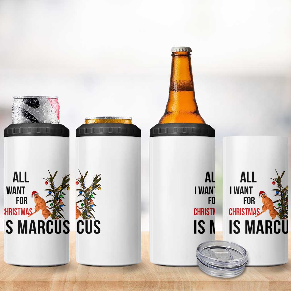 Marcus The Worm Robert Meme 4 in 1 Can Cooler Tumbler All I Want For Christmas Is Marcus - Wonder Print Shop