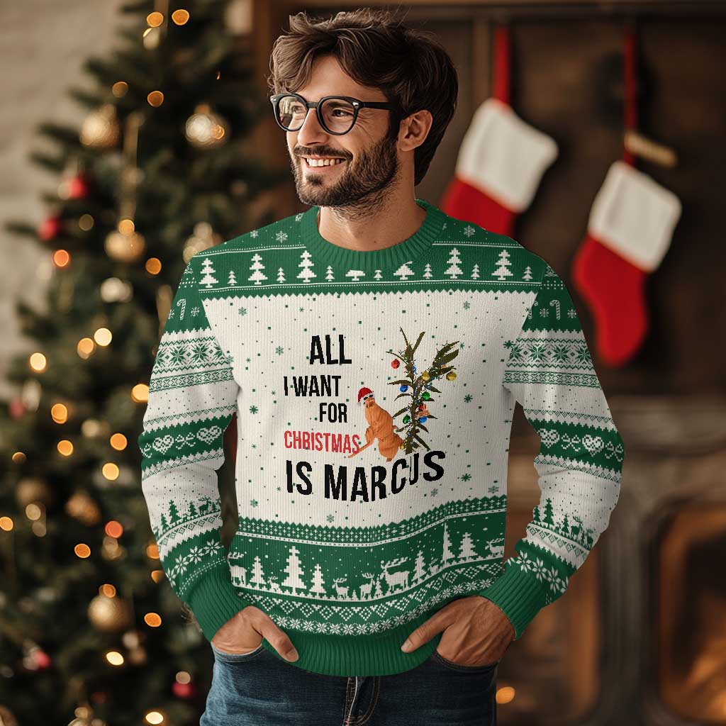 Marcus The Worm Robert Meme Ugly Christmas Sweater All I Want For Xmas Is Marcus - Wonder Print Shop