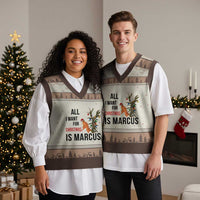 Marcus The Worm Robert Meme V-Neck Knit Sweater Vest All I Want For Xmas Is Marcus - Wonder Print Shop