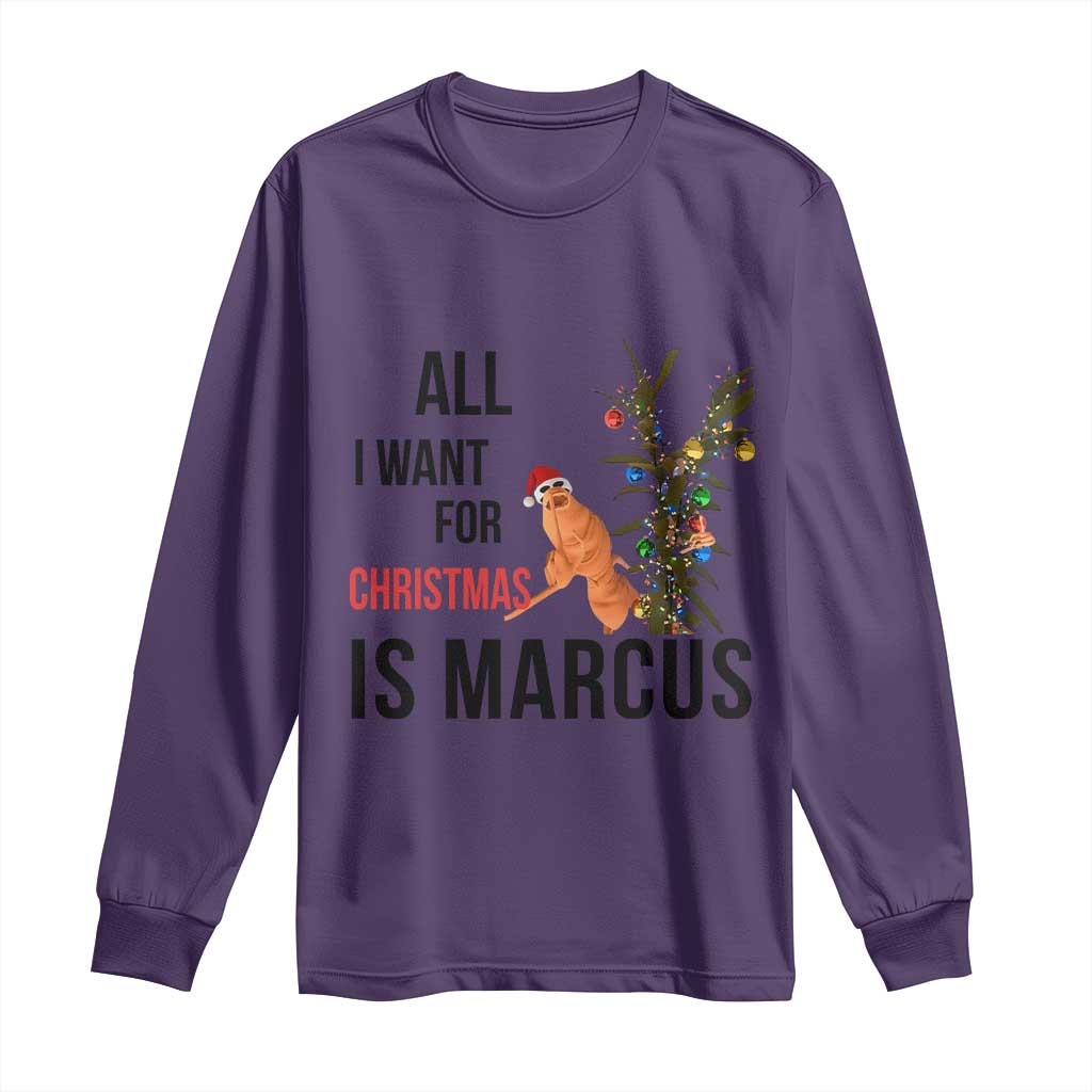 Marcus The Worm Robert Meme Long Sleeve Shirt All I Want For Christmas Is Marcus - Wonder Print Shop