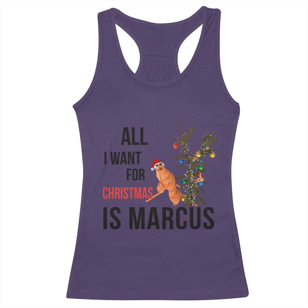 Marcus The Worm Robert Meme Racerback Tank Top All I Want For Christmas Is Marcus - Wonder Print Shop