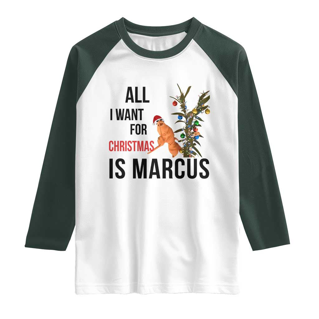 Marcus The Worm Robert Meme Raglan Shirt All I Want For Christmas Is Marcus - Wonder Print Shop