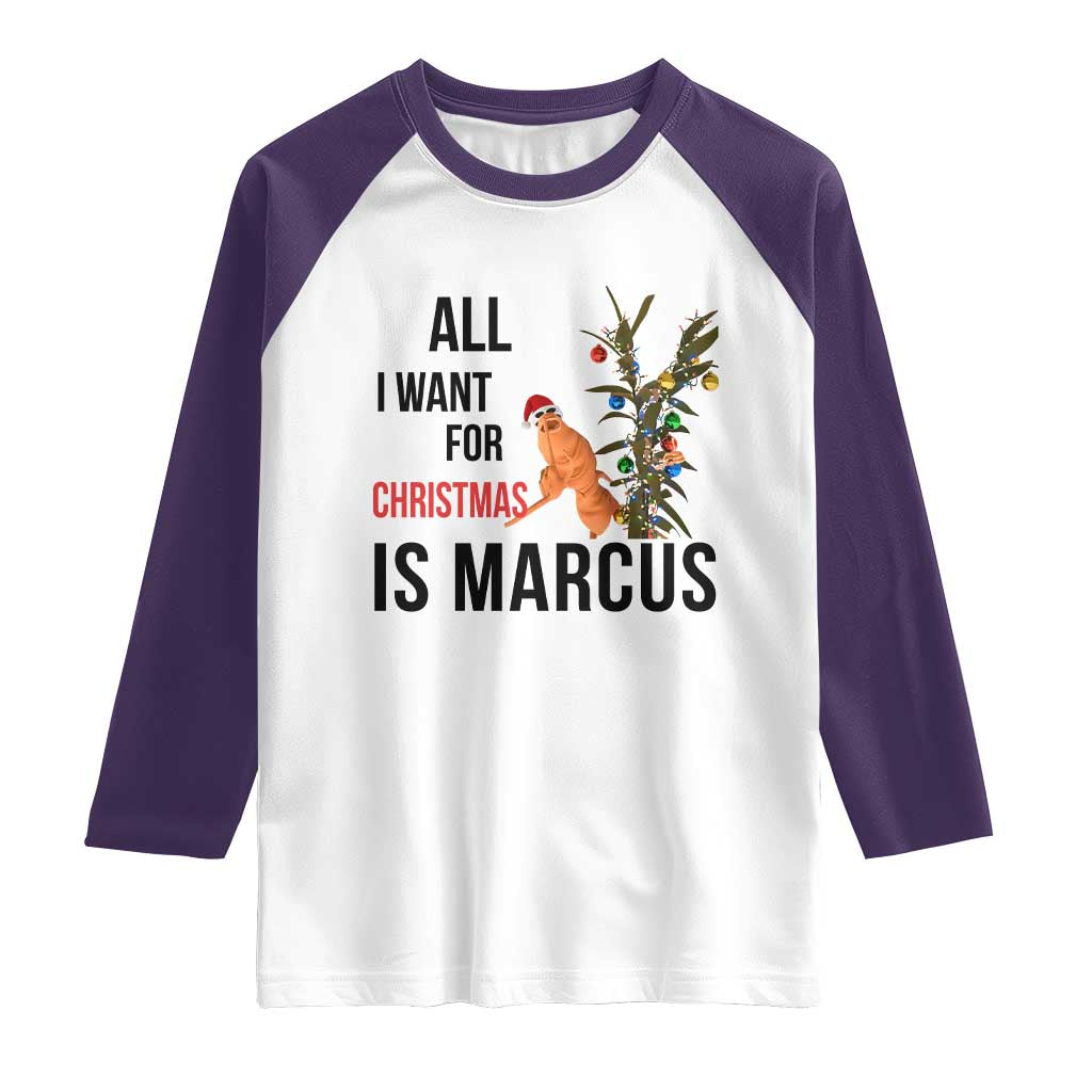 Marcus The Worm Robert Meme Raglan Shirt All I Want For Christmas Is Marcus - Wonder Print Shop