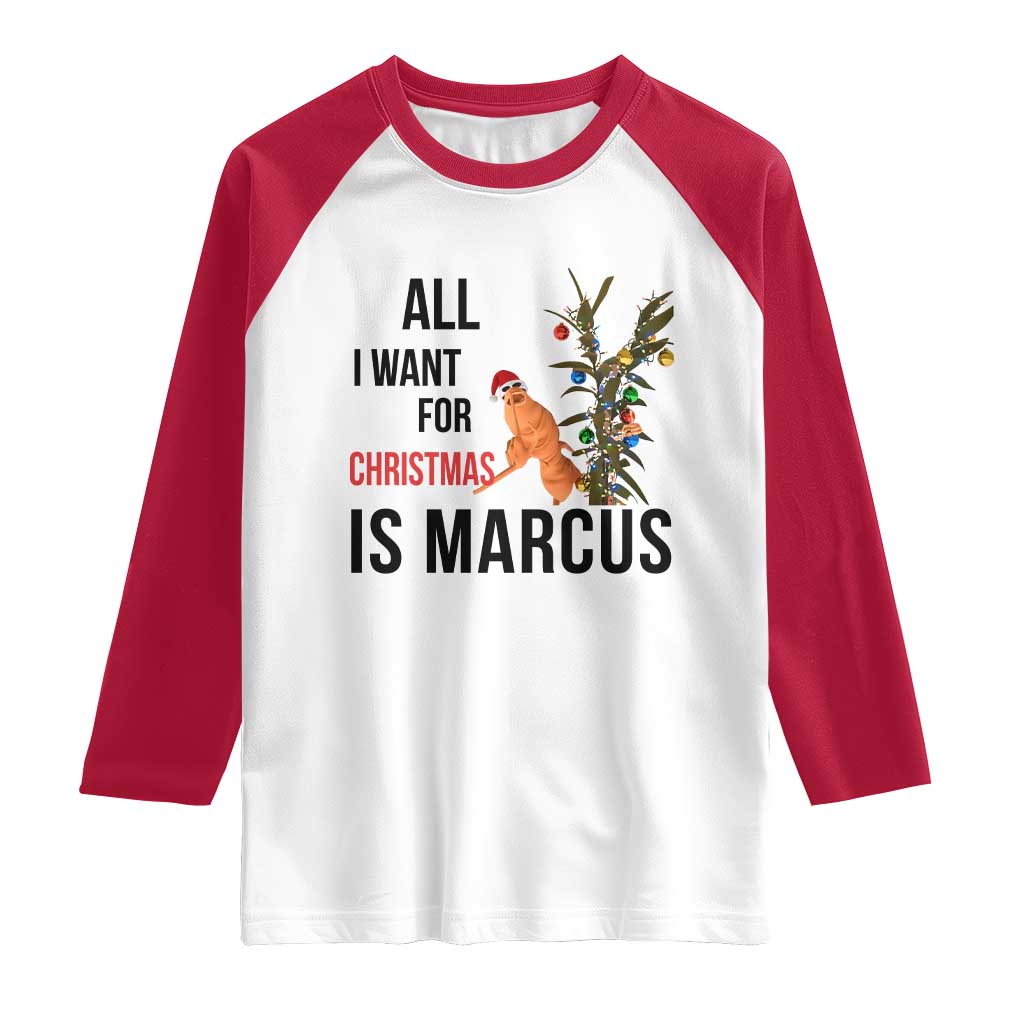 Marcus The Worm Robert Meme Raglan Shirt All I Want For Christmas Is Marcus - Wonder Print Shop