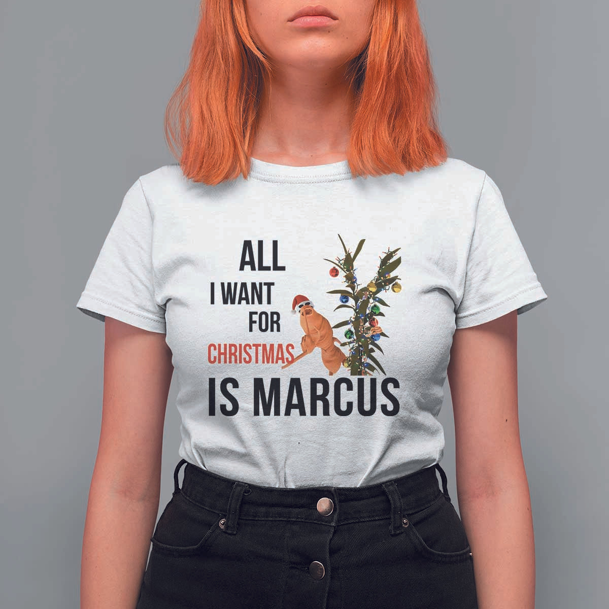 Marcus The Worm Robert Meme T Shirt For Women All I Want For Christmas Is Marcus - Wonder Print Shop