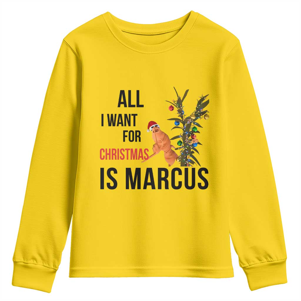 Marcus The Worm Robert Meme Youth Sweatshirt All I Want For Christmas Is Marcus - Wonder Print Shop