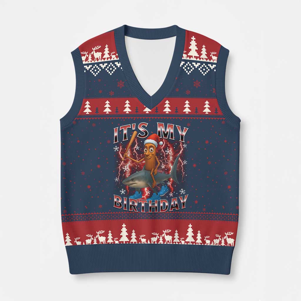 Italian Brainrot Xmas Meme V-Neck Knit Sweater Vest It Is My Birthday - Wonder Print Shop