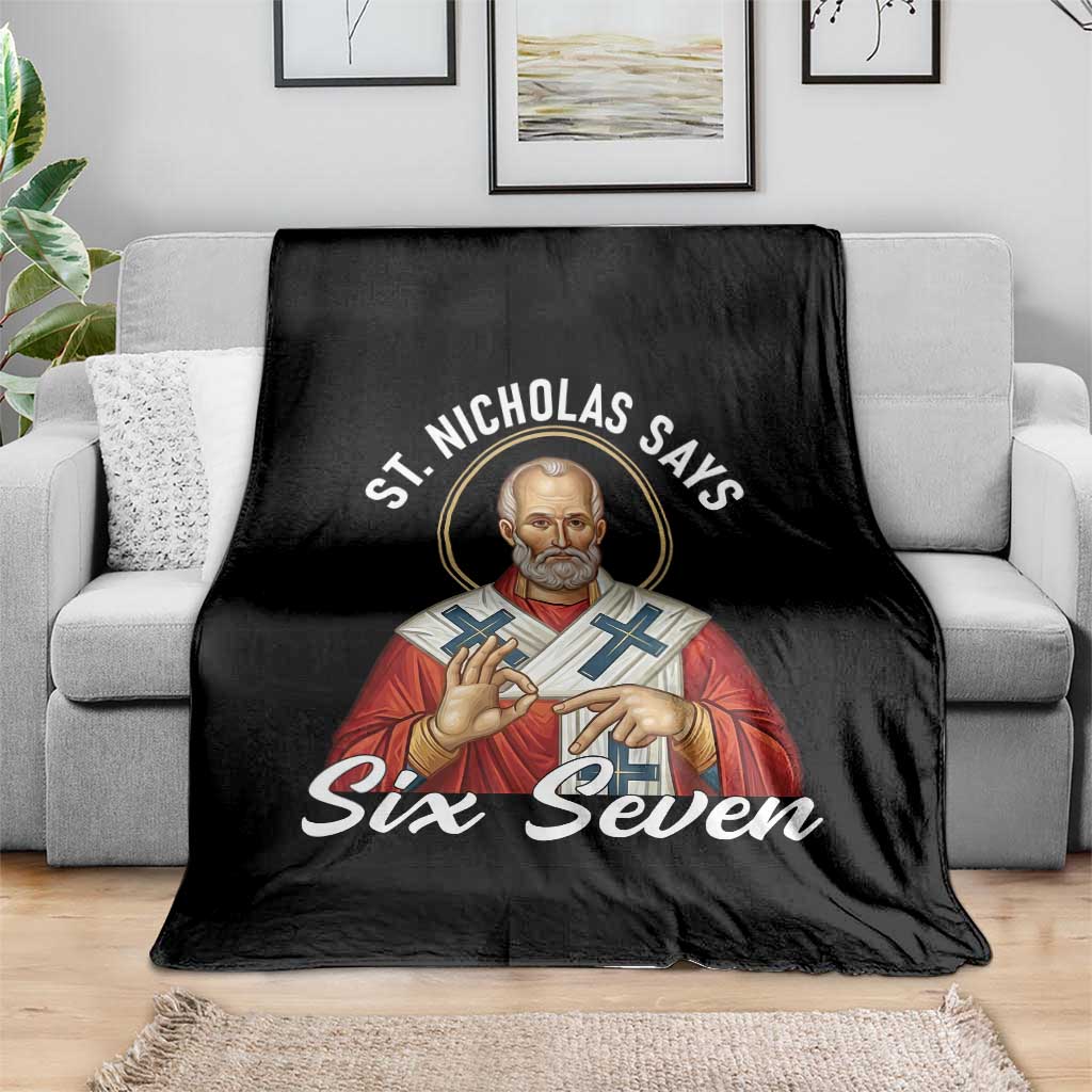 Funny Six Seven Meme Throw Blanket Saint Nicholas Says 67 Gen Alpha Slang - Wonder Print Shop