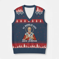 Funny Six Seven Meme V-Neck Knit Sweater Vest Saint Nicholas Says 67 Gen Alpha Slang - Wonder Print Shop