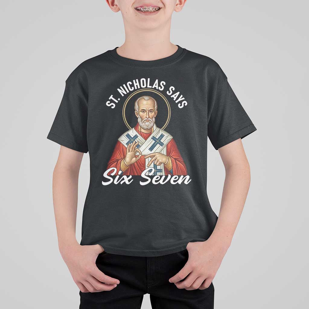 Funny Six Seven Meme T Shirt For Kid Saint Nicholas Says 67 Gen Alpha Slang - Wonder Print Shop