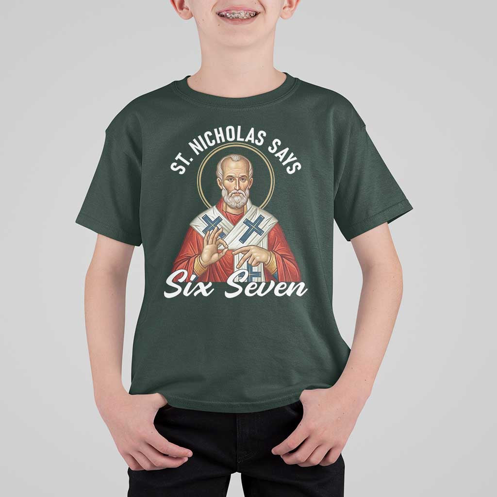 Funny Six Seven Meme T Shirt For Kid Saint Nicholas Says 67 Gen Alpha Slang - Wonder Print Shop