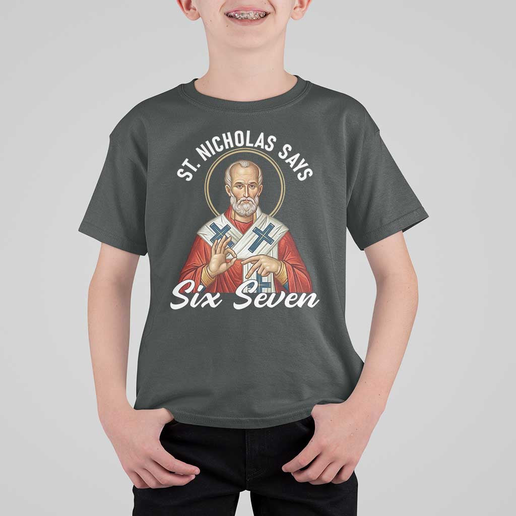 Funny Six Seven Meme T Shirt For Kid Saint Nicholas Says 67 Gen Alpha Slang - Wonder Print Shop