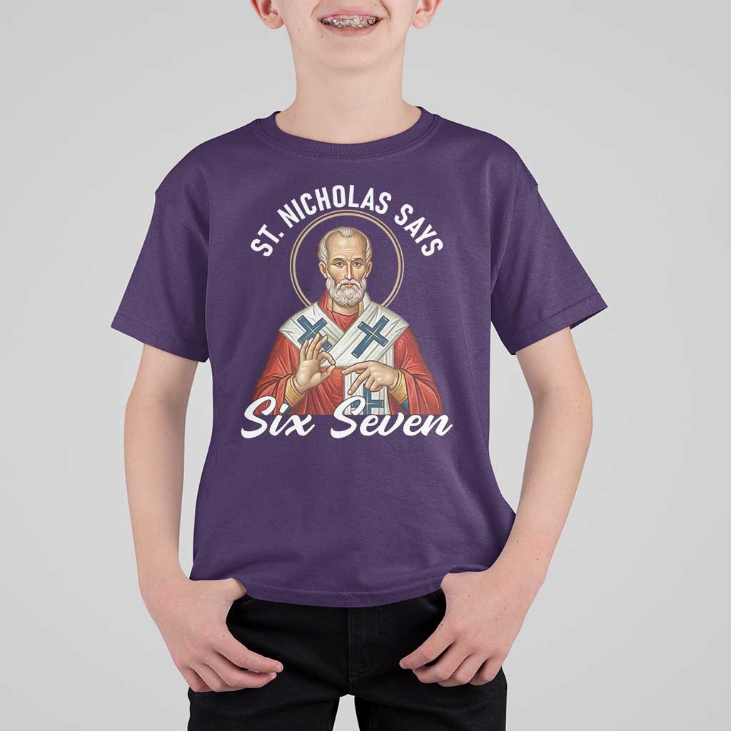 Funny Six Seven Meme T Shirt For Kid Saint Nicholas Says 67 Gen Alpha Slang - Wonder Print Shop