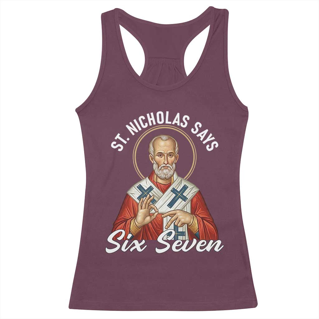 Funny Six Seven Meme Racerback Tank Top Saint Nicholas Says 67 Gen Alpha Slang - Wonder Print Shop
