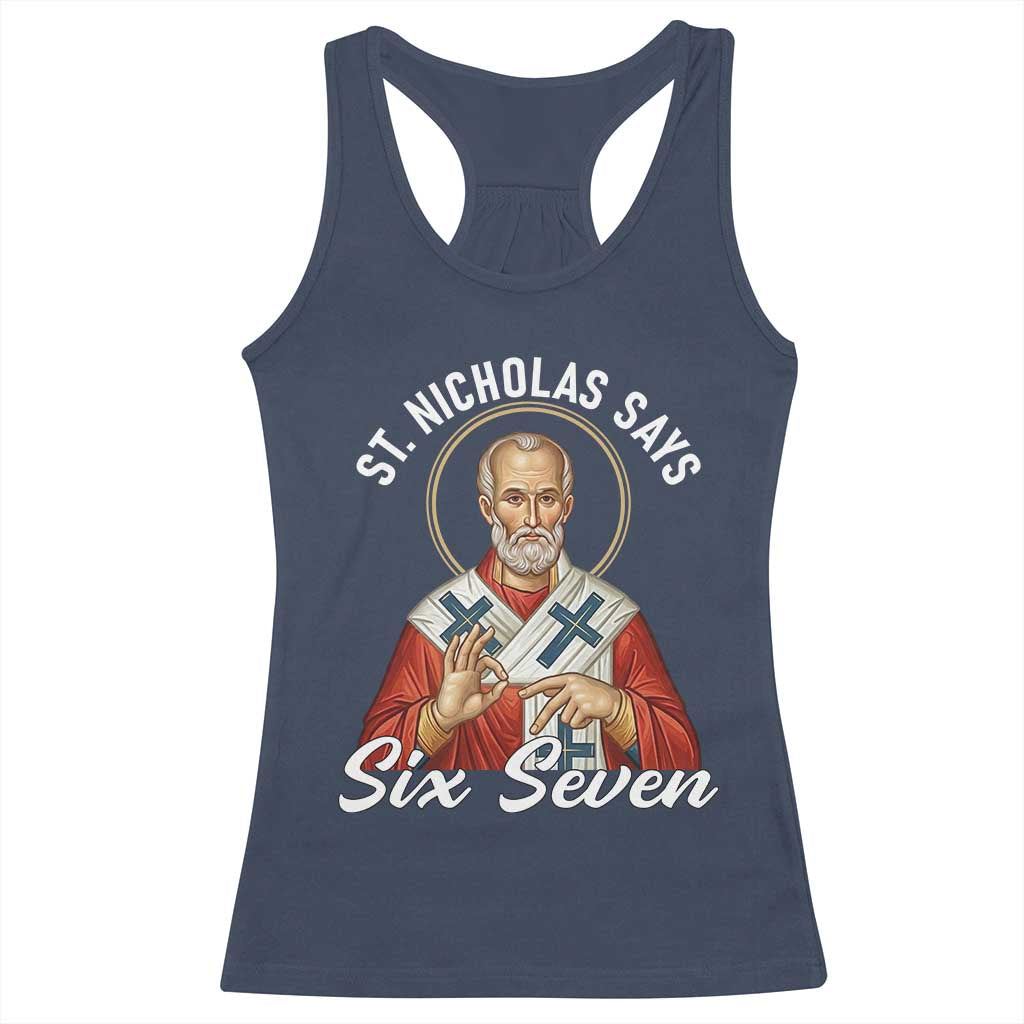 Funny Six Seven Meme Racerback Tank Top Saint Nicholas Says 67 Gen Alpha Slang - Wonder Print Shop