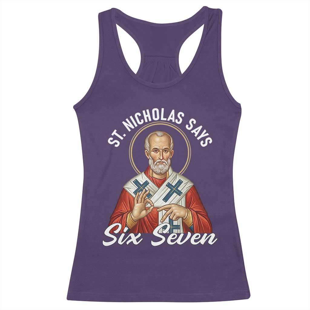 Funny Six Seven Meme Racerback Tank Top Saint Nicholas Says 67 Gen Alpha Slang - Wonder Print Shop