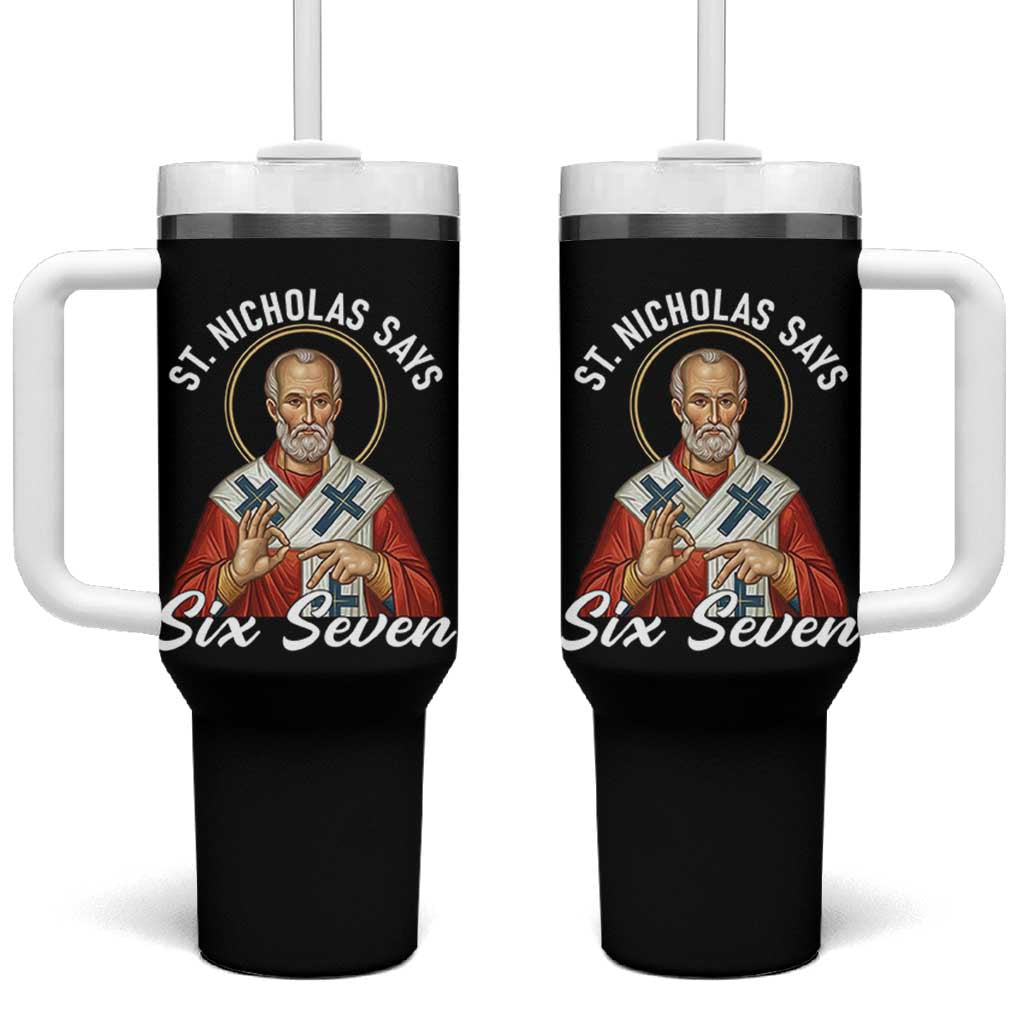 Funny Six Seven Meme Tumbler With Handle Saint Nicholas Says 67 Gen Alpha Slang - Wonder Print Shop