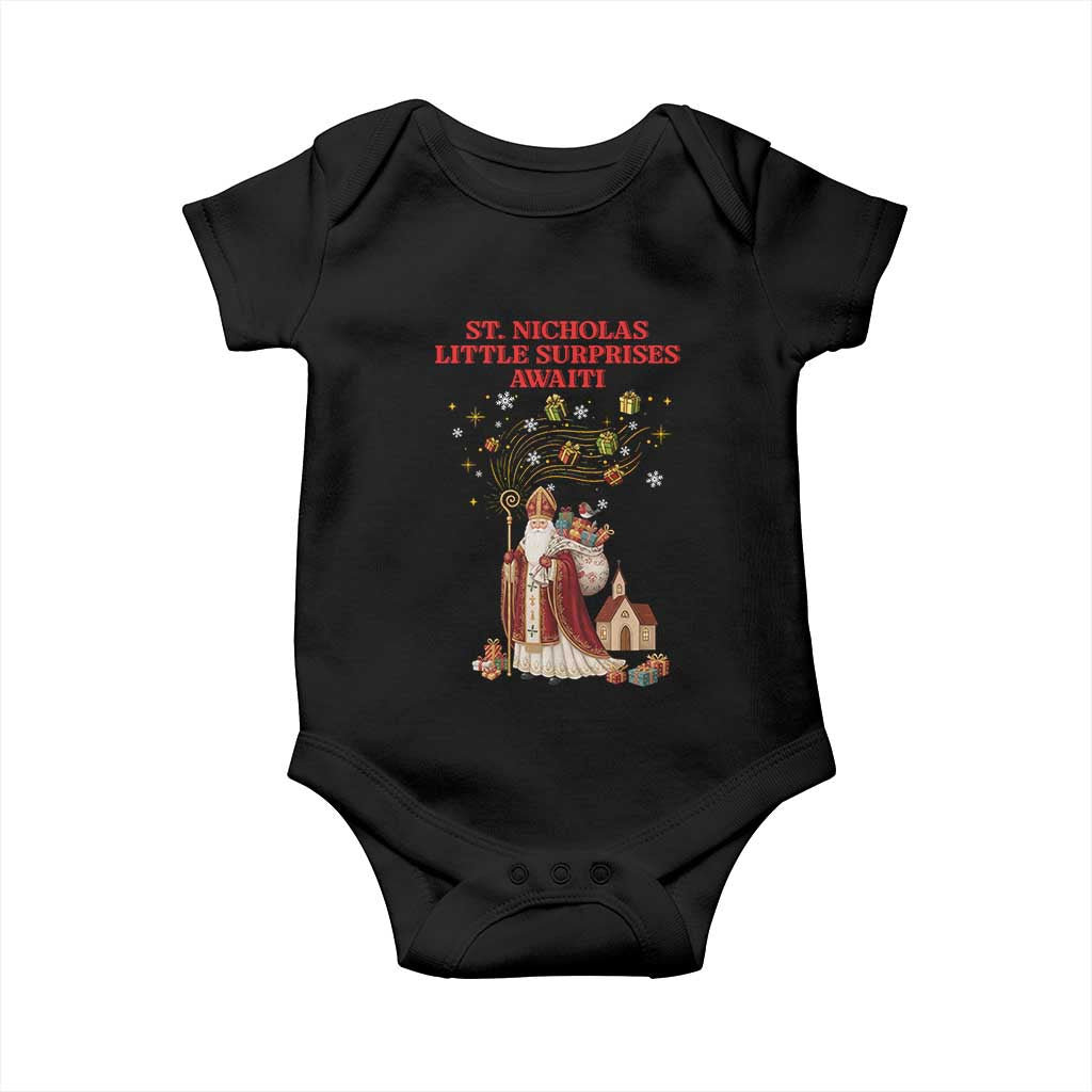 Saint Nicholas Santa Claus Christmas Baby Onesie Little Surprises Awaiti - Wonder Print Shop