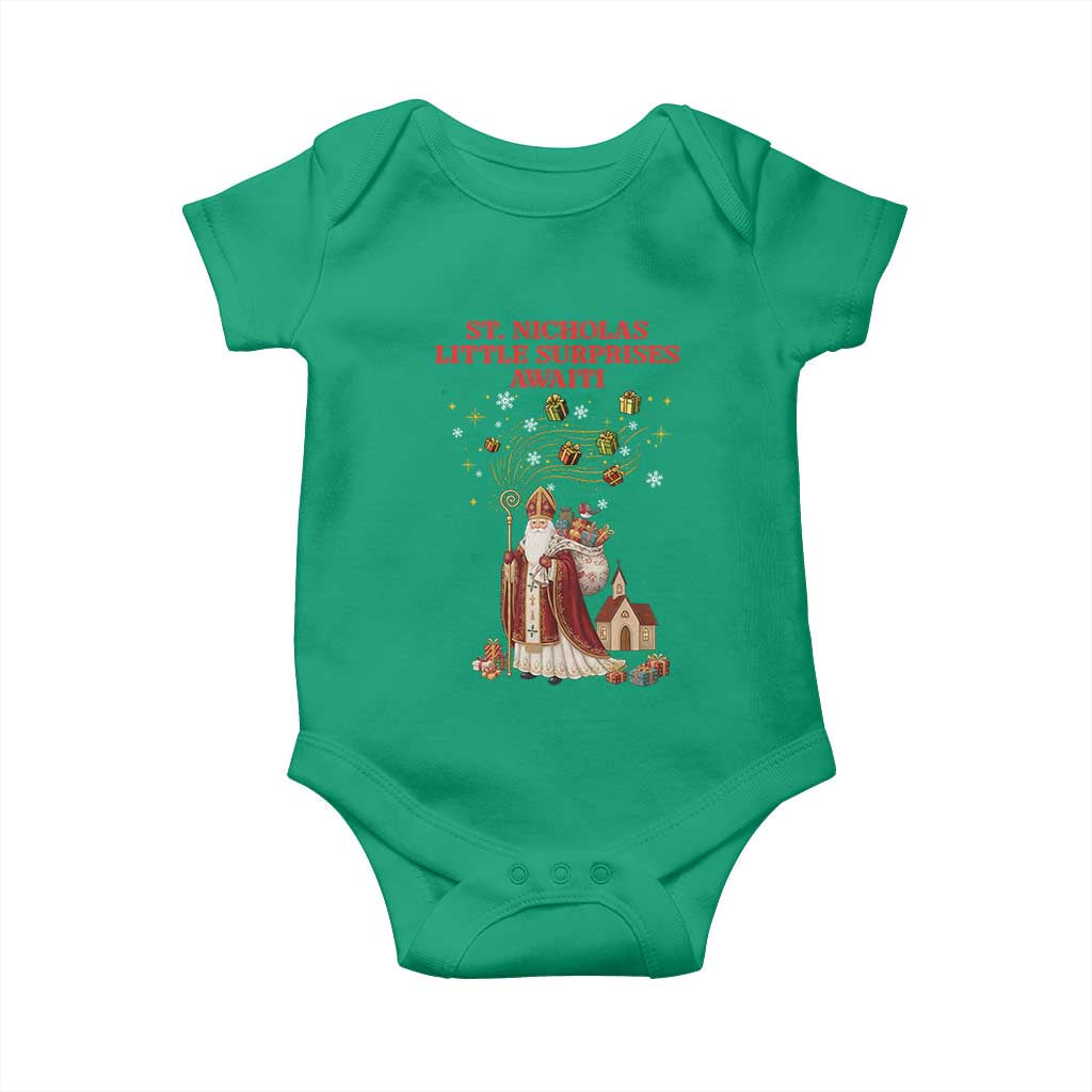 Saint Nicholas Santa Claus Christmas Baby Onesie Little Surprises Awaiti - Wonder Print Shop
