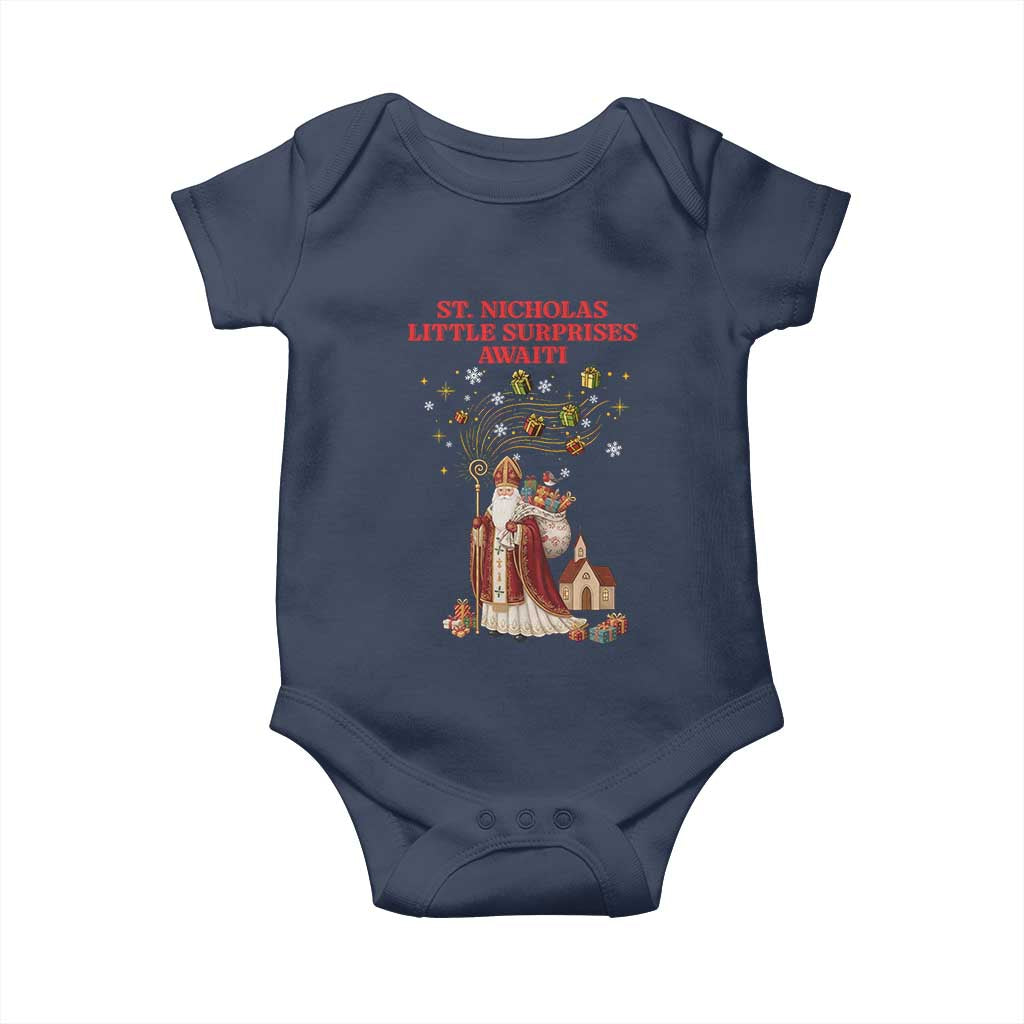 Saint Nicholas Santa Claus Christmas Baby Onesie Little Surprises Awaiti - Wonder Print Shop