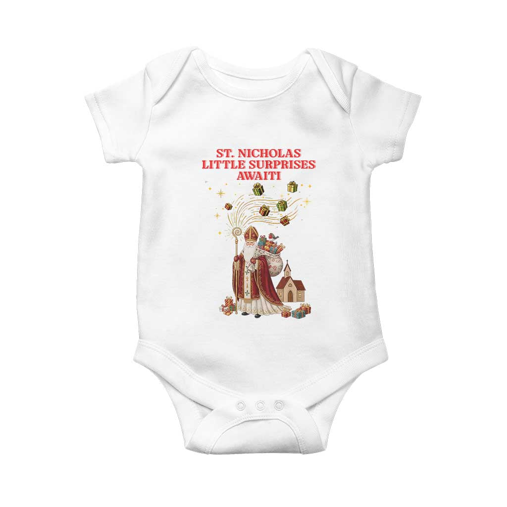 Saint Nicholas Santa Claus Christmas Baby Onesie Little Surprises Awaiti - Wonder Print Shop