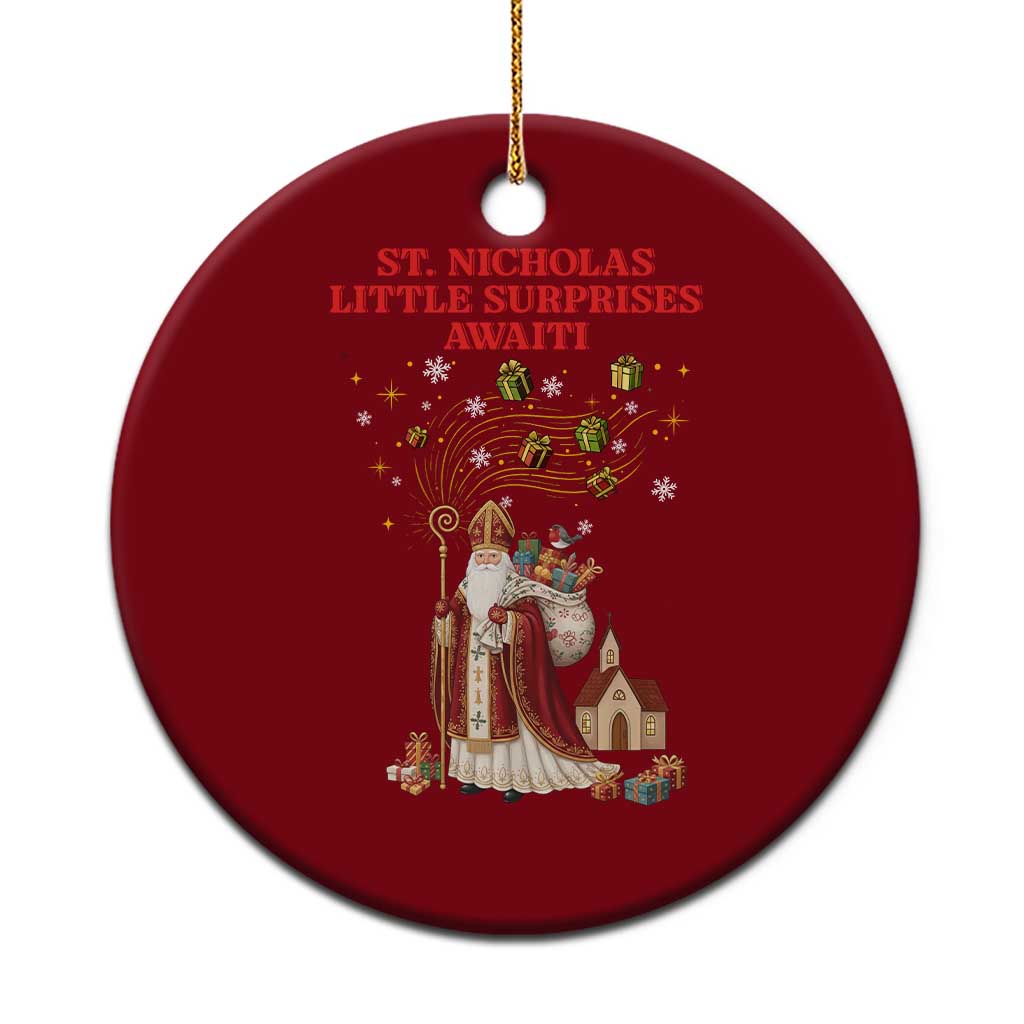 Saint Nicholas Santa Claus Christmas Ceramic Ornament Little Surprises Awaiti - Wonder Print Shop