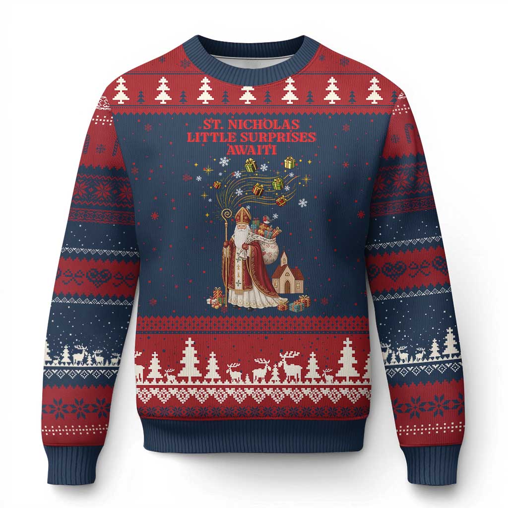 Saint Nicholas Santa Claus Xmas Ugly Christmas Sweater Little Surprises Awaiti - Wonder Print Shop