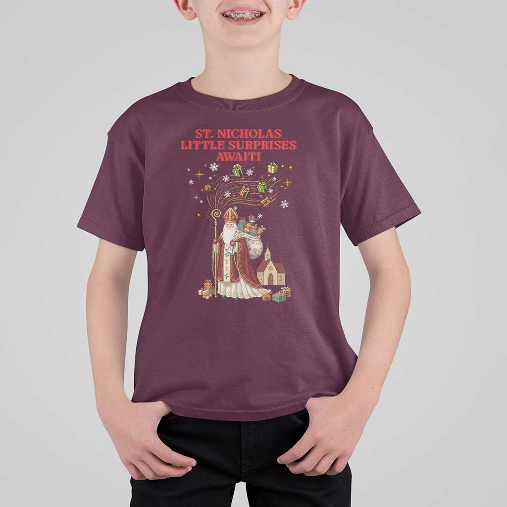 Saint Nicholas Santa Claus Christmas T Shirt For Kid Little Surprises Awaiti - Wonder Print Shop