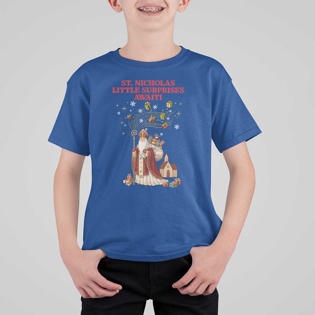 Saint Nicholas Santa Claus Christmas T Shirt For Kid Little Surprises Awaiti - Wonder Print Shop