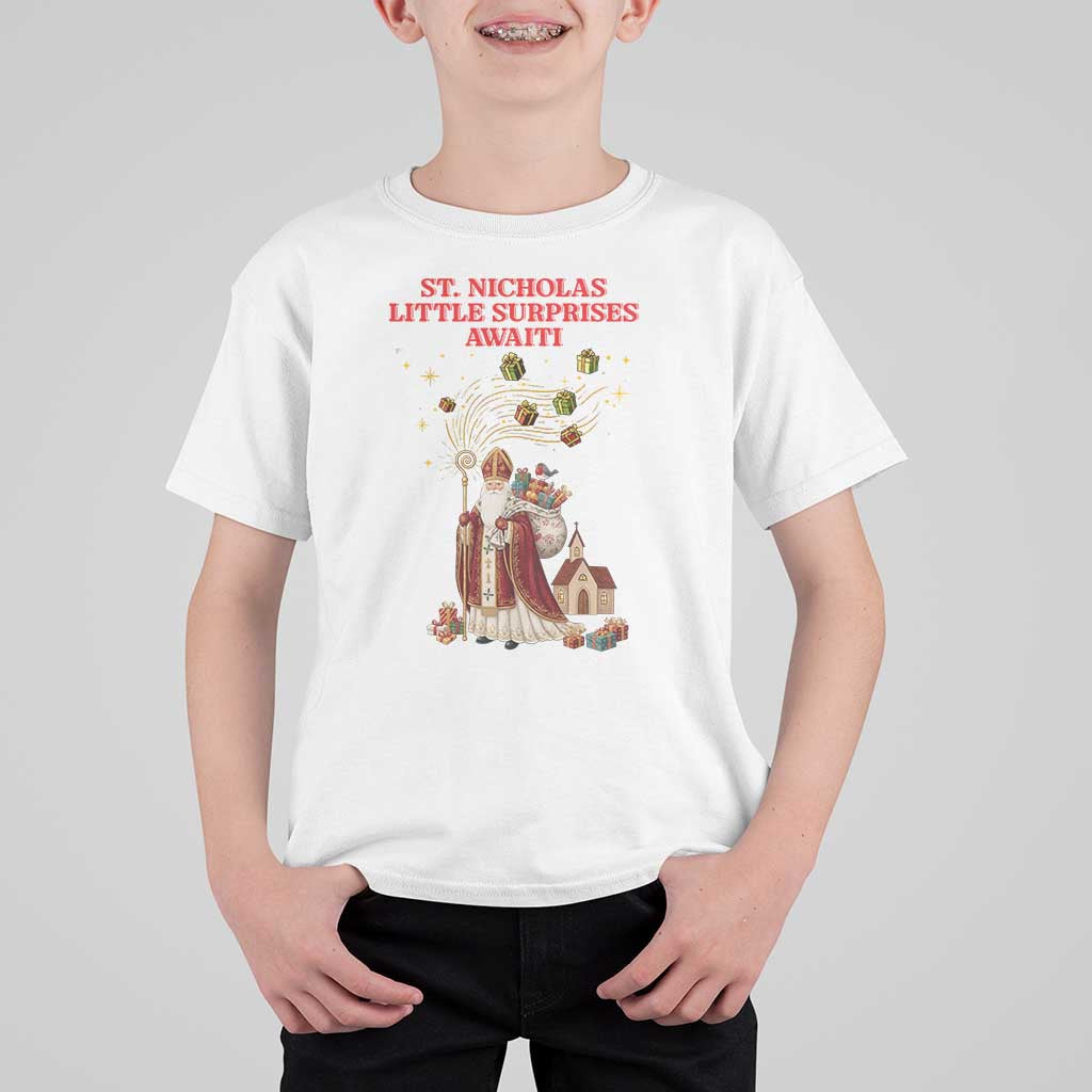 Saint Nicholas Santa Claus Christmas T Shirt For Kid Little Surprises Awaiti - Wonder Print Shop