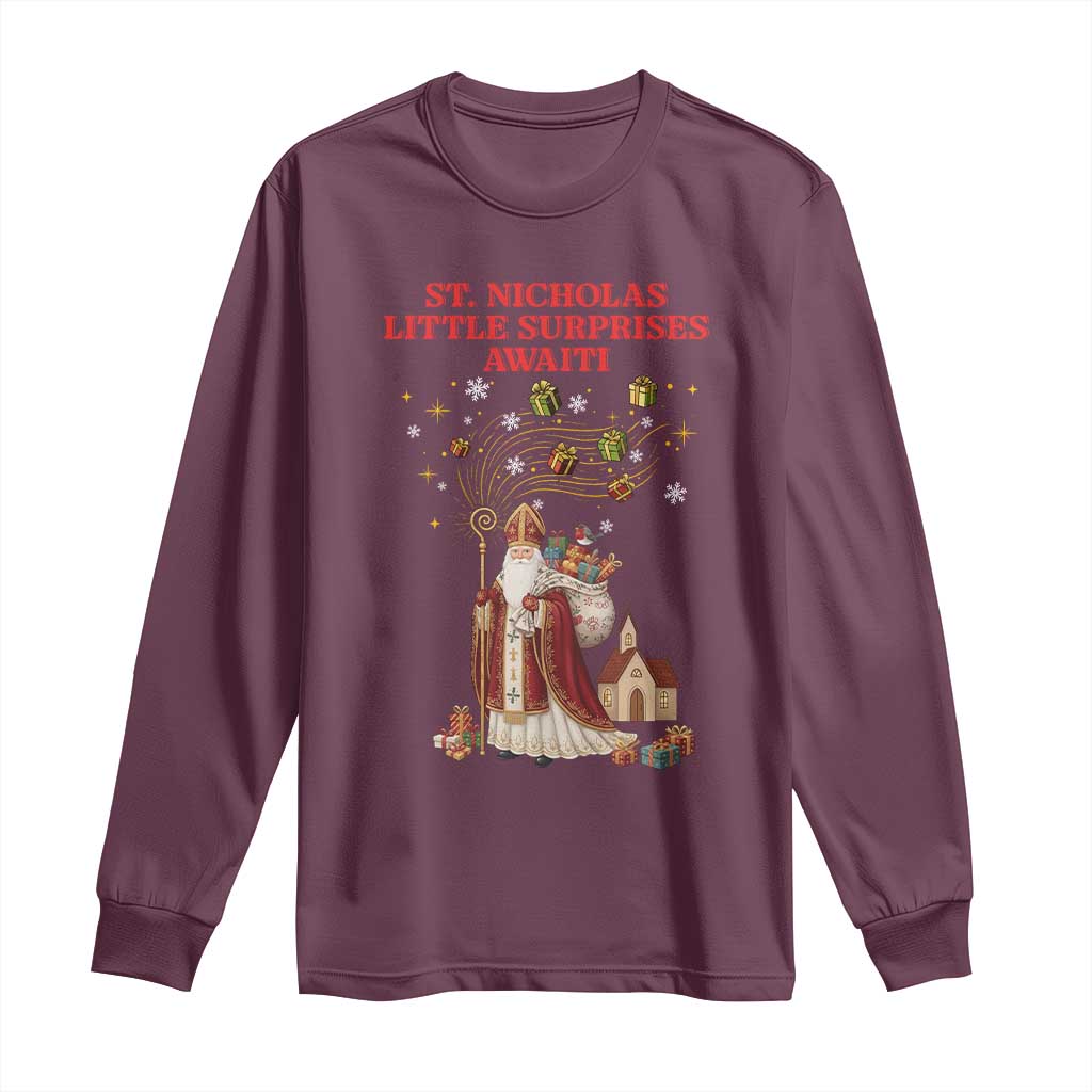 Saint Nicholas Santa Claus Christmas Long Sleeve Shirt Little Surprises Awaiti - Wonder Print Shop