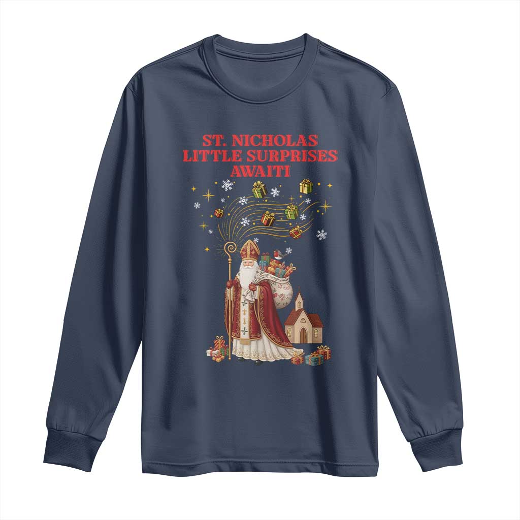 Saint Nicholas Santa Claus Christmas Long Sleeve Shirt Little Surprises Awaiti - Wonder Print Shop