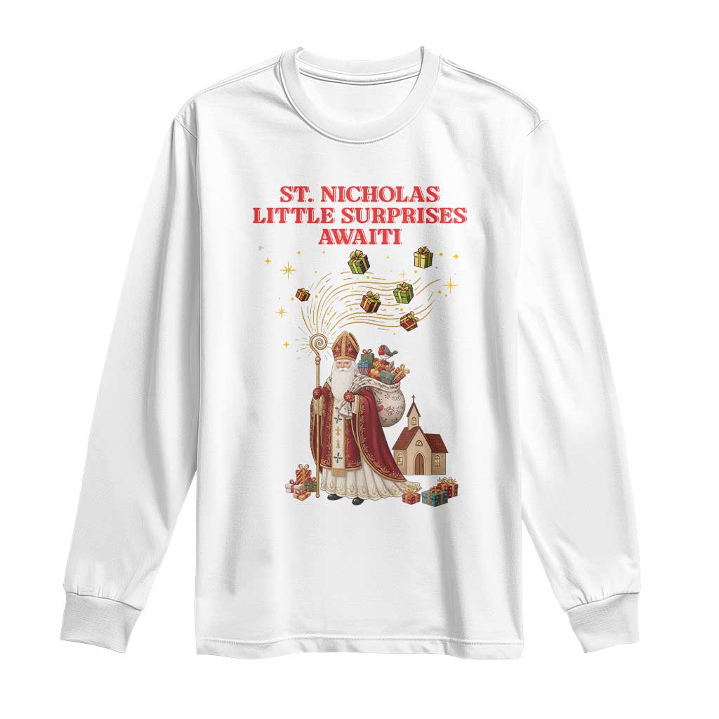 Saint Nicholas Santa Claus Christmas Long Sleeve Shirt Little Surprises Awaiti - Wonder Print Shop