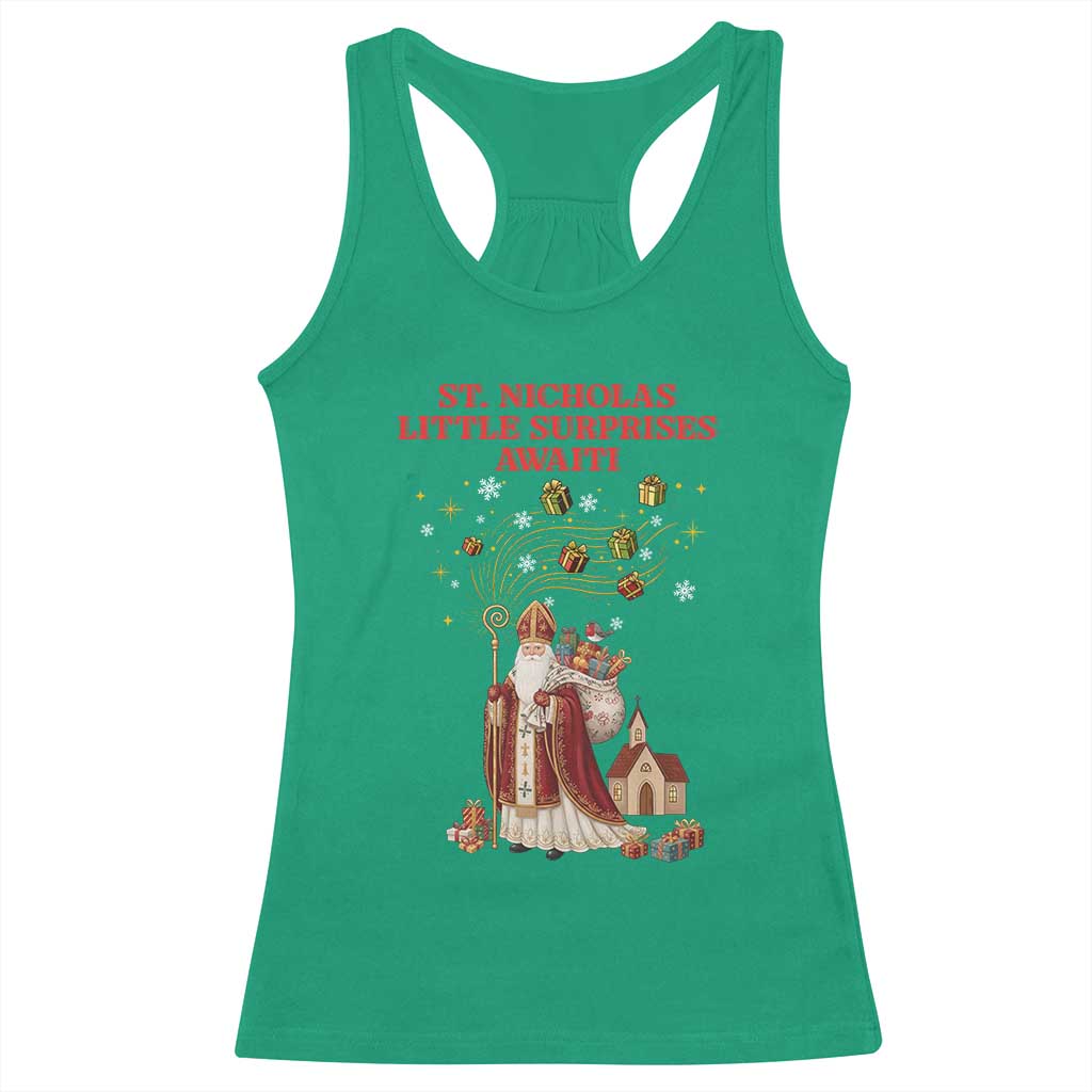 Saint Nicholas Santa Claus Christmas Racerback Tank Top Little Surprises Awaiti - Wonder Print Shop