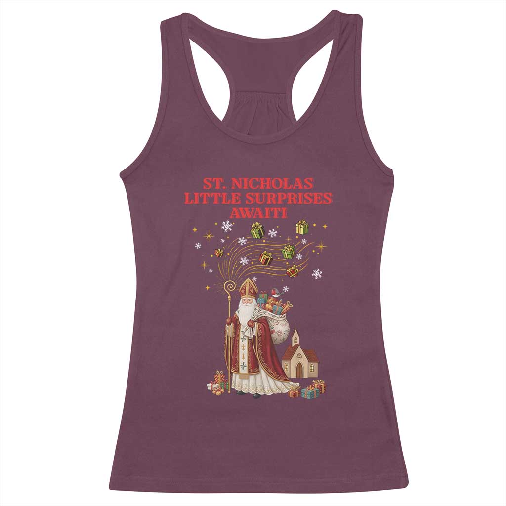 Saint Nicholas Santa Claus Christmas Racerback Tank Top Little Surprises Awaiti - Wonder Print Shop