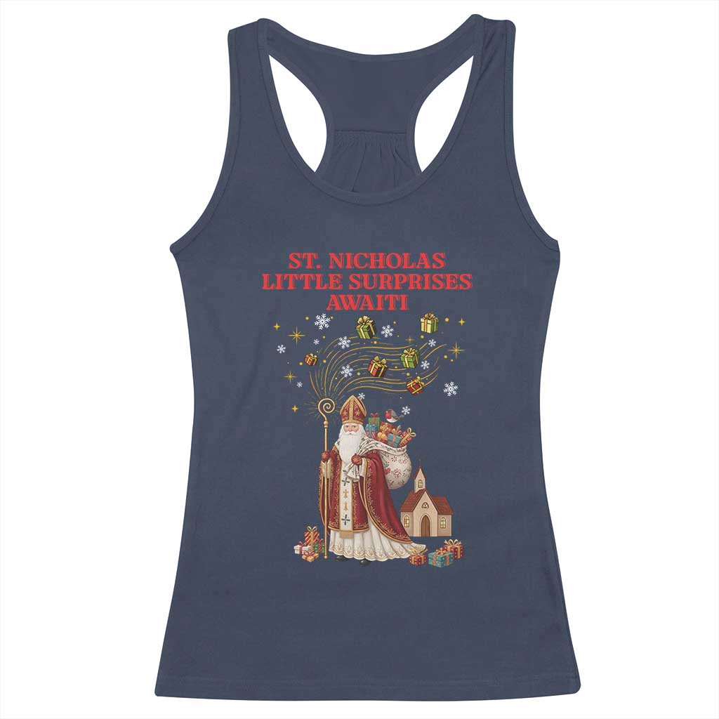 Saint Nicholas Santa Claus Christmas Racerback Tank Top Little Surprises Awaiti - Wonder Print Shop