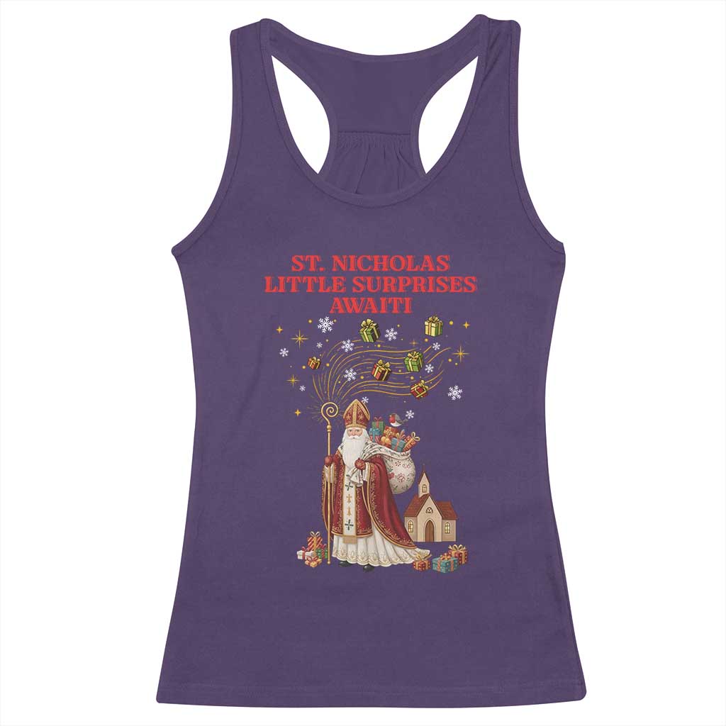 Saint Nicholas Santa Claus Christmas Racerback Tank Top Little Surprises Awaiti - Wonder Print Shop