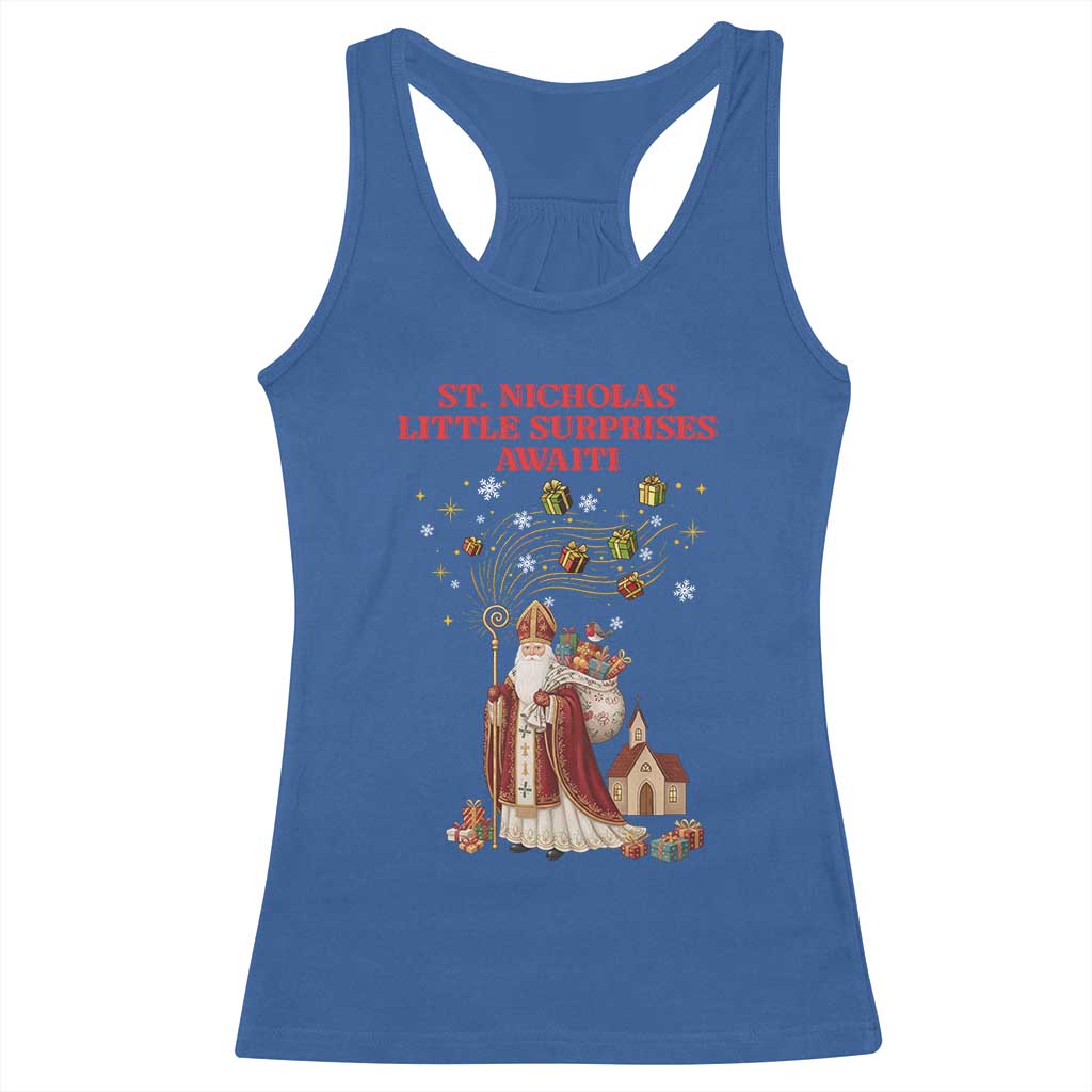 Saint Nicholas Santa Claus Christmas Racerback Tank Top Little Surprises Awaiti - Wonder Print Shop