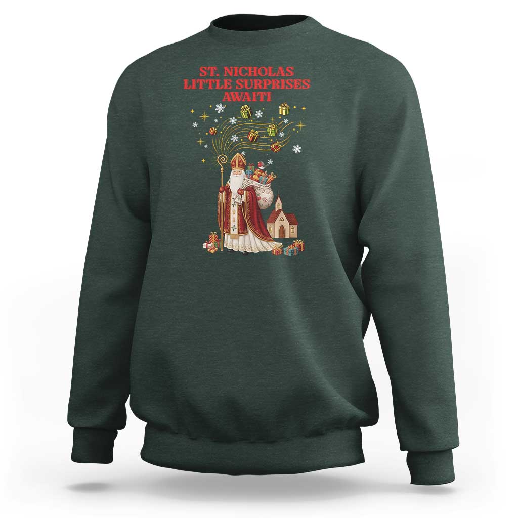 Saint Nicholas Santa Claus Christmas Sweatshirt Little Surprises Awaiti - Wonder Print Shop
