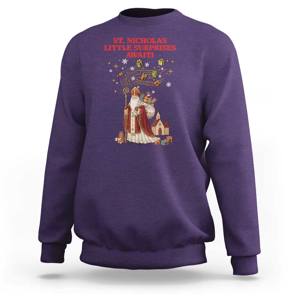 Saint Nicholas Santa Claus Christmas Sweatshirt Little Surprises Awaiti - Wonder Print Shop